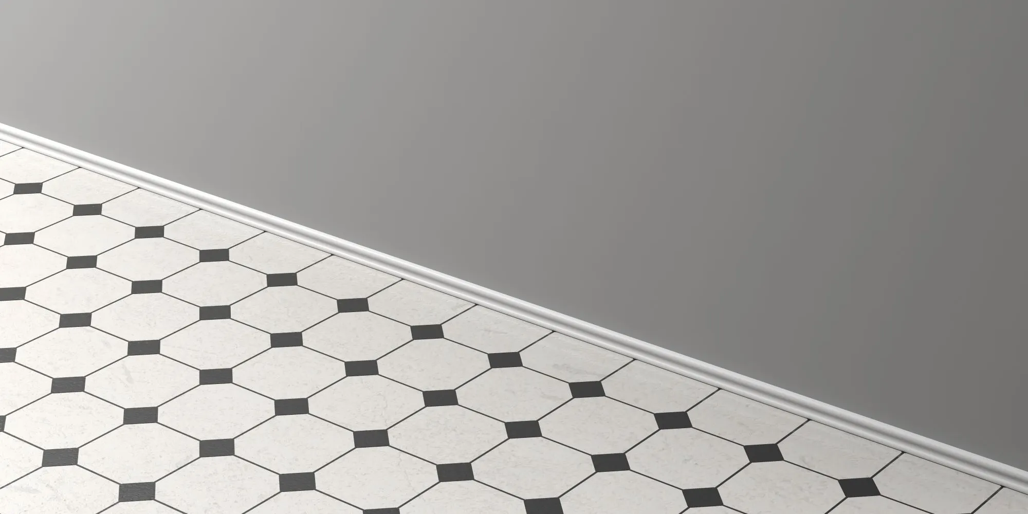vintage-white-black-ceramic-tiles-floor-grey-wall-white-skirting-perspective-view-copy-space-3d-illustration
